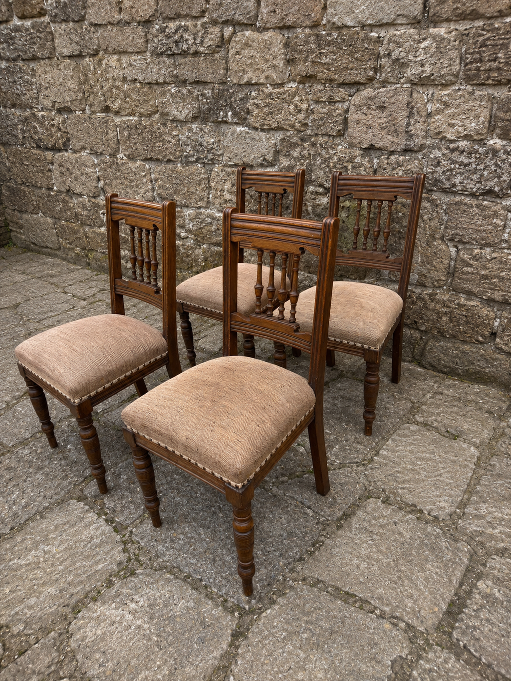Antique Victorian Oak Dining Chairs – Set of Four – c.1900