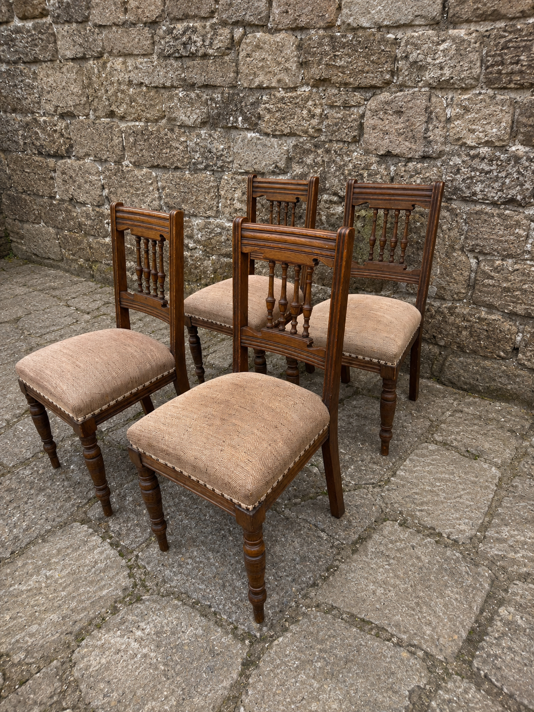 Antique Victorian Oak Dining Chairs – Set of Four – c.1900