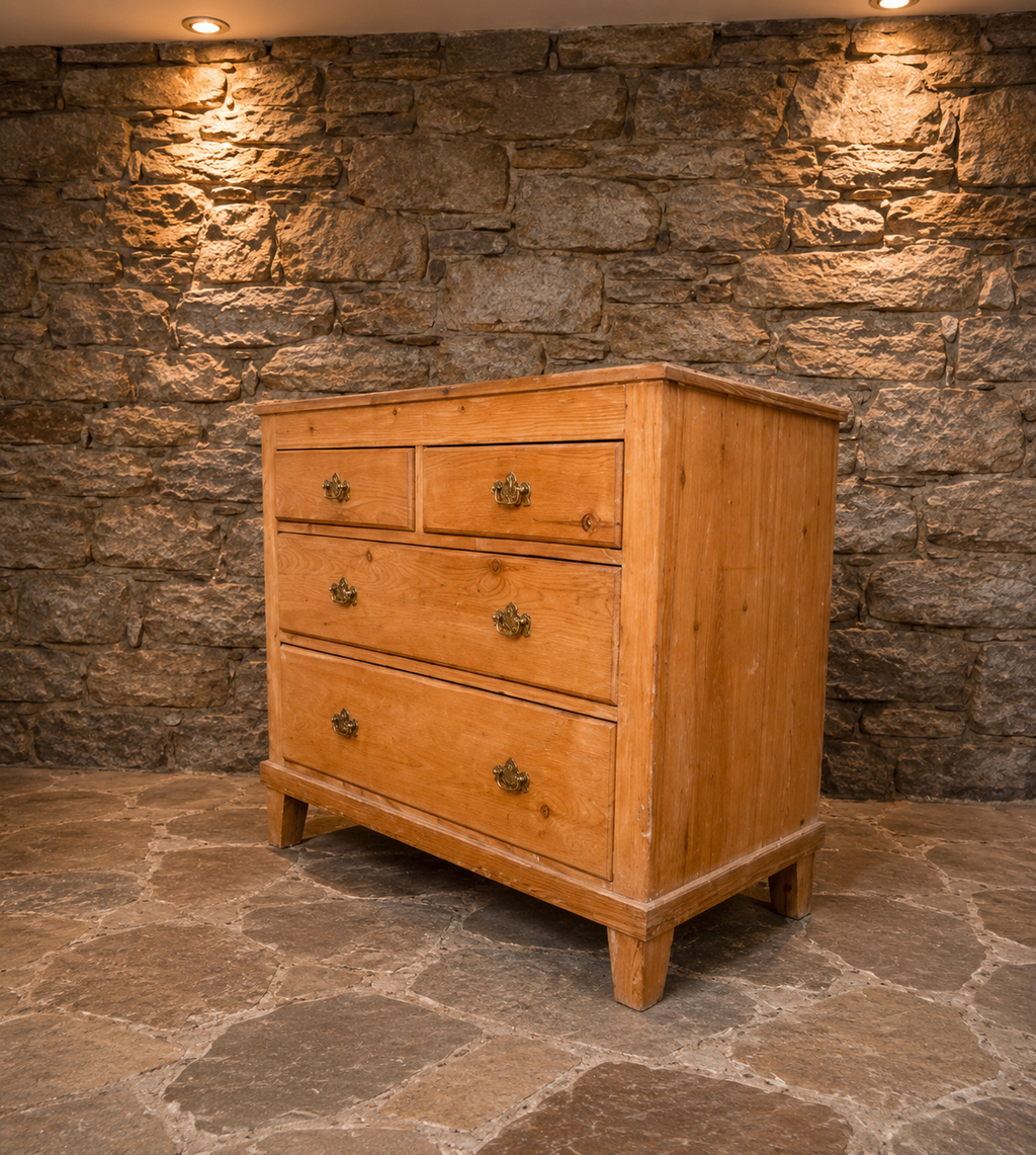 Antique Victorian Solid Pine Chest of Drawers | Edwardian 2 Over 2 Chest | Rustic Farmhouse Bedroom Furniture