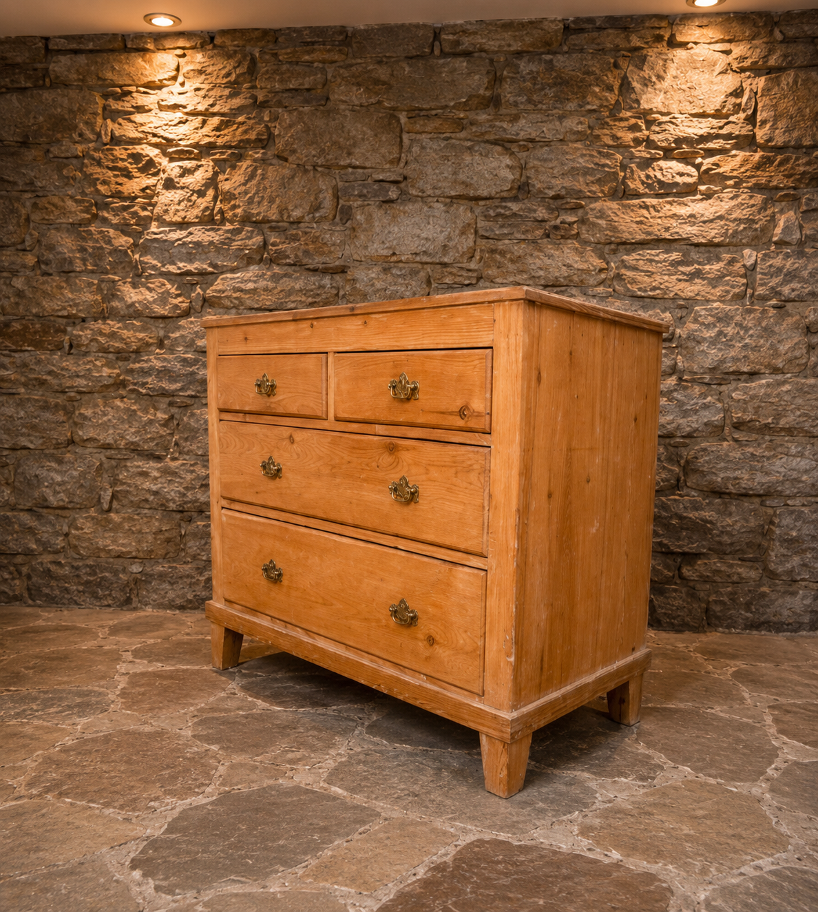 Antique Victorian Solid Pine Chest of Drawers | Edwardian 2 Over 2 Chest | Rustic Farmhouse Bedroom Furniture