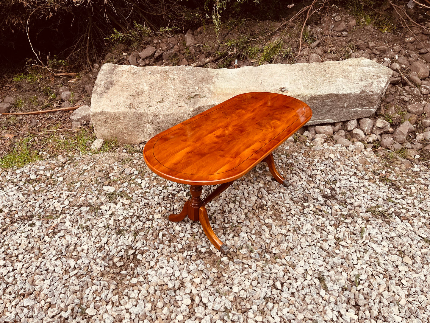 Antique Edwardian Oval Mahogany Coffee Table with Inlaid Top, Circa 1900