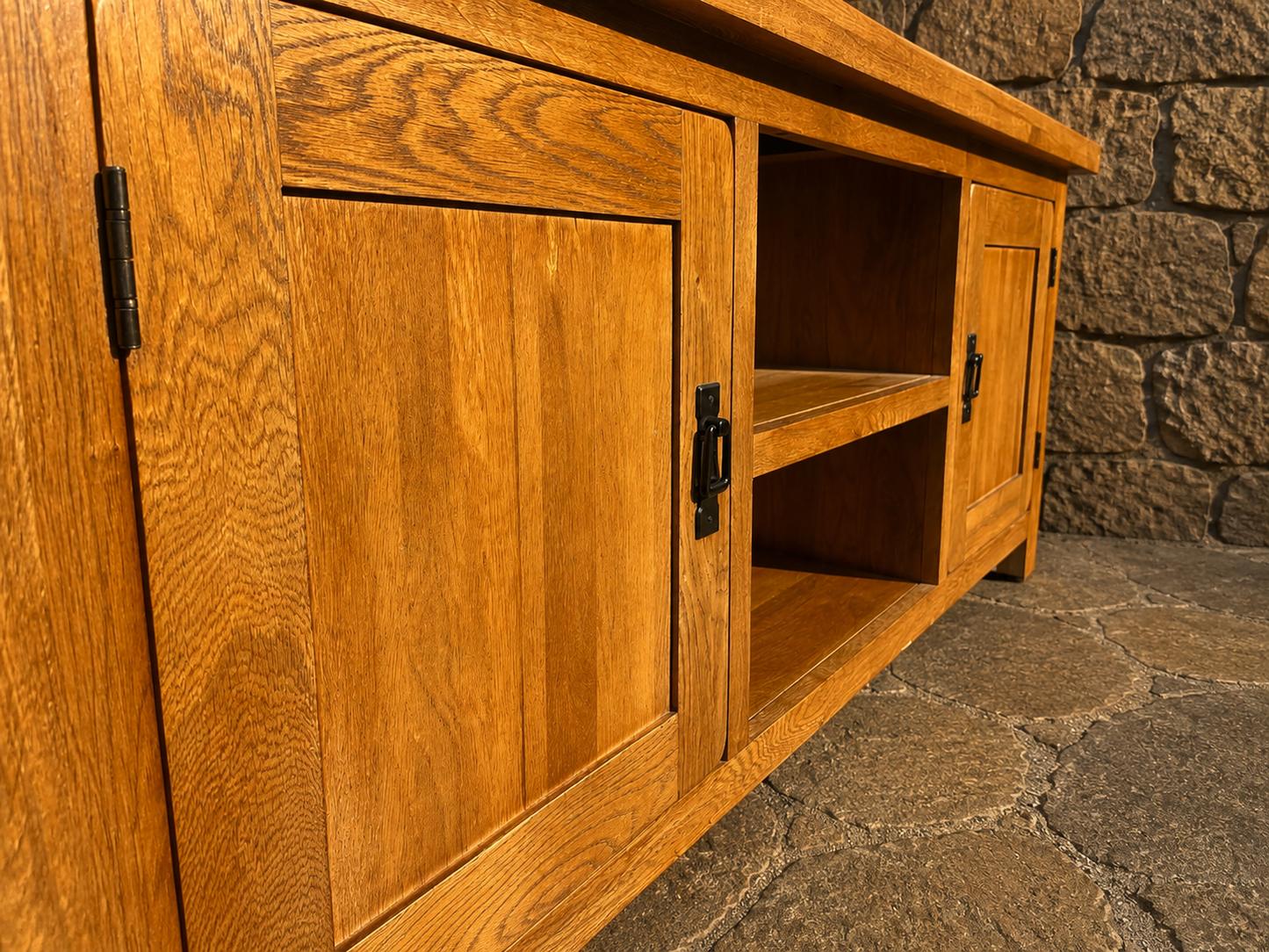 Solid Oak Farmhouse TV Unit with Storage | Rustic Oak Media Cabinet