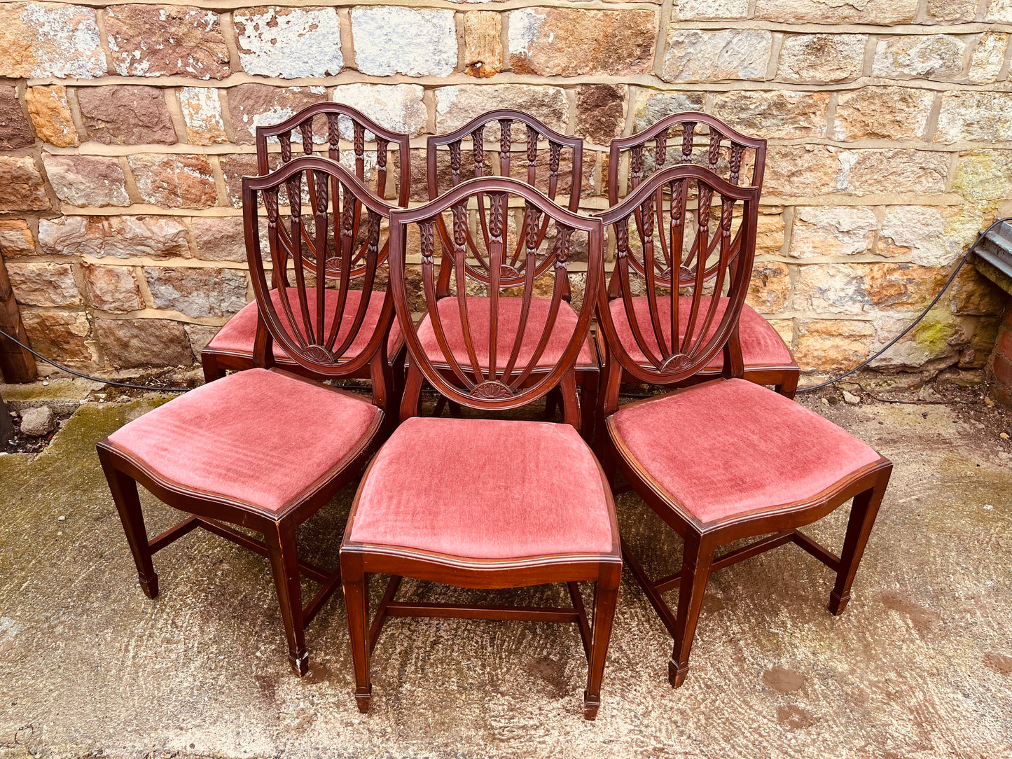 Set of Six Georgian Style Mahogany Shield Back Dining Chairs – Vintage Hepplewhite Style