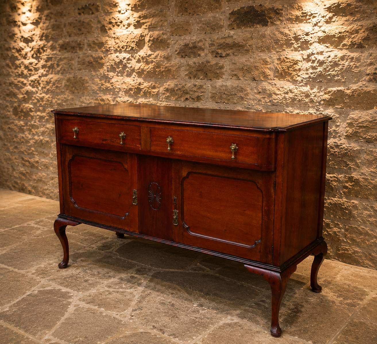 Vintage Georgian Style Mahogany Sideboard – Three Drawer Buffet Cabinet with Cupboard Storage