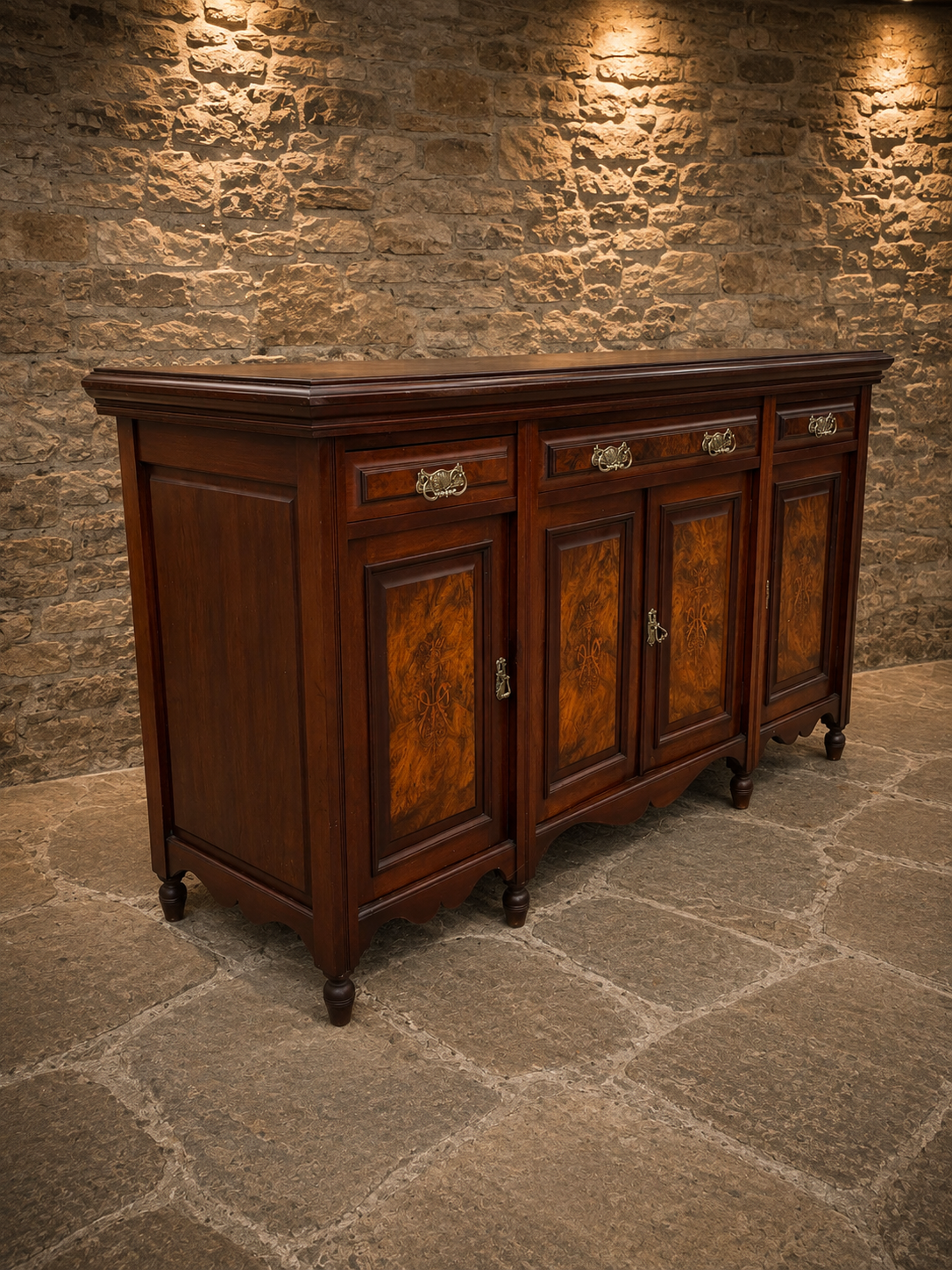 Antique Victorian Mahogany Sideboard with Burr Walnut & Marquetry Inlay