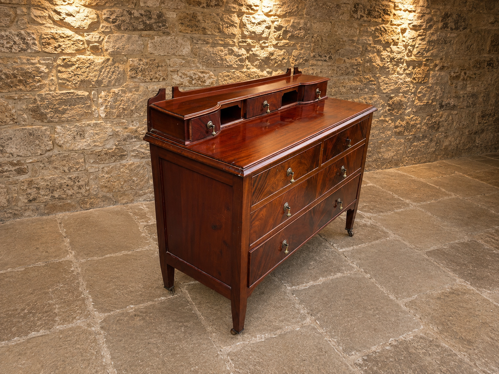 Antique Flame Mahogany Dressing Chest of Drawers with Gallery – Circa 1830–1850