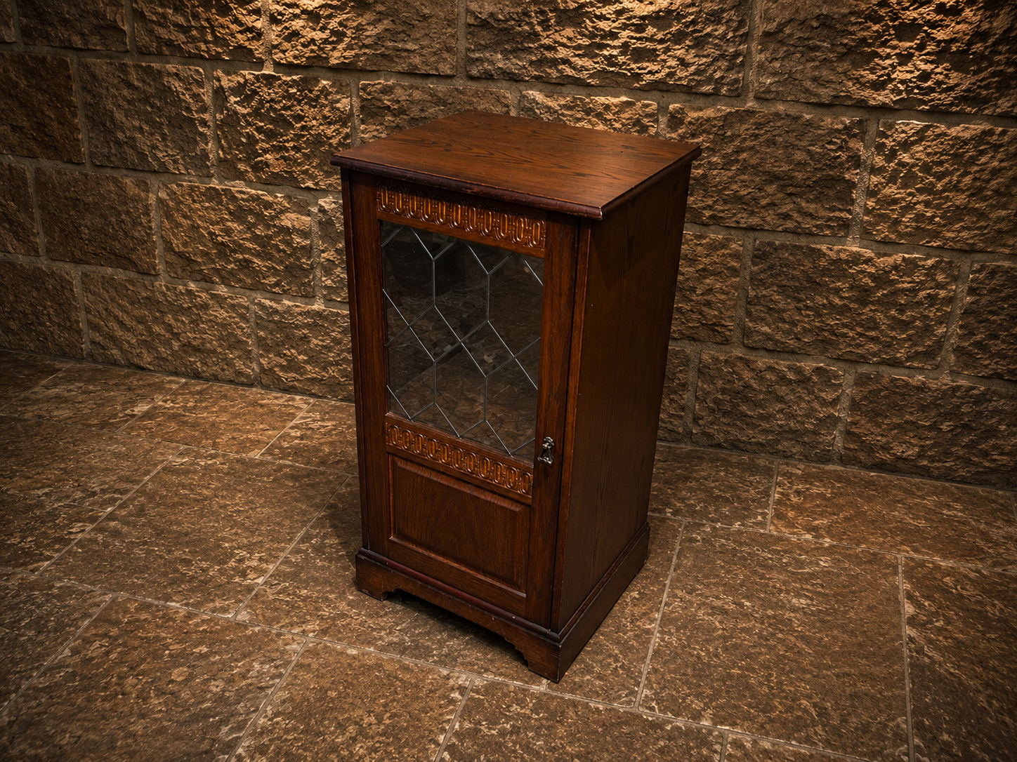 Antique Oak Leaded Glass Display Cabinet | Arts & Crafts Oak Cabinet | Jacobean Revival Display Cupboard | Vintage Bookcase