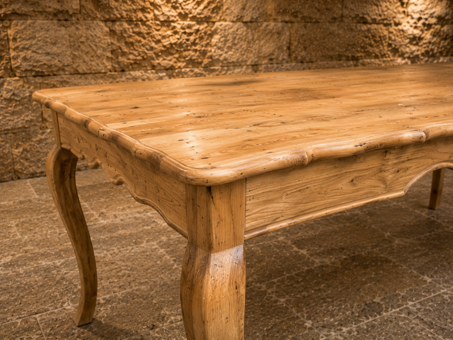 Large French Provincial Solid Elm Dining Table – Louis XV Style Farmhouse Table