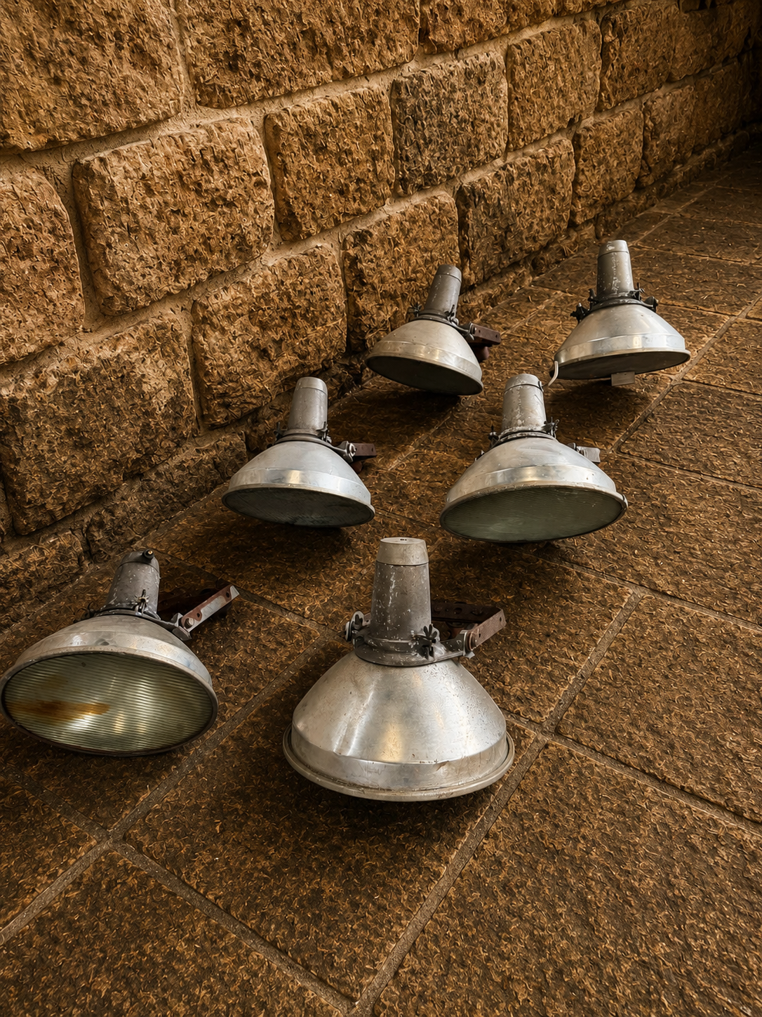 Set of 6 Vintage Industrial Flood & Yard Lights