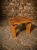 Vintage Brutalist Oak Side Table – Rustic 1970s Artisan Coffee Table