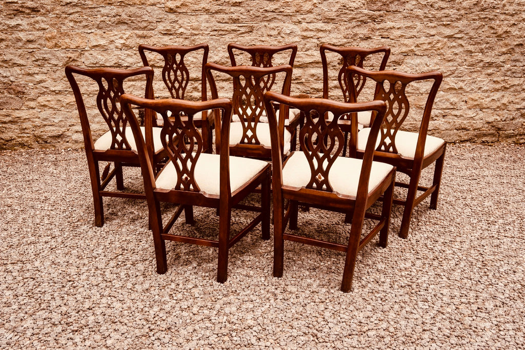 Set of 8 Georgian Style Dining Chairs with 2 Carvers, Vintage Mahogany Chippendale Design (1940s–1960s)