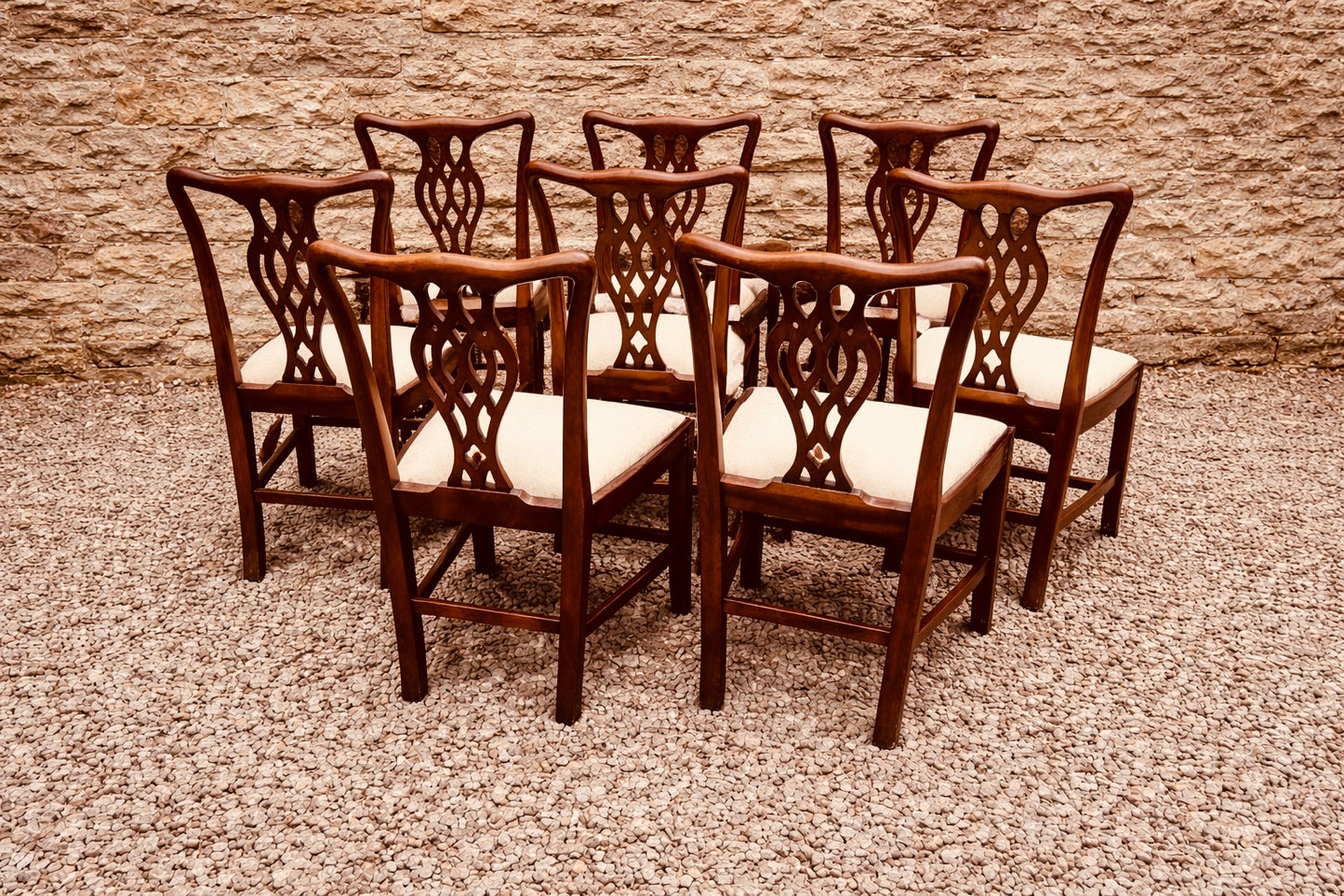 Set of 8 Georgian Style Dining Chairs with 2 Carvers, Vintage Mahogany Chippendale Design (1940s–1960s)