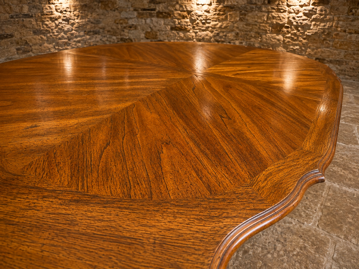 Vintage French Provincial Oval Dining Table – Radial Veneered Top c.1930–1950
