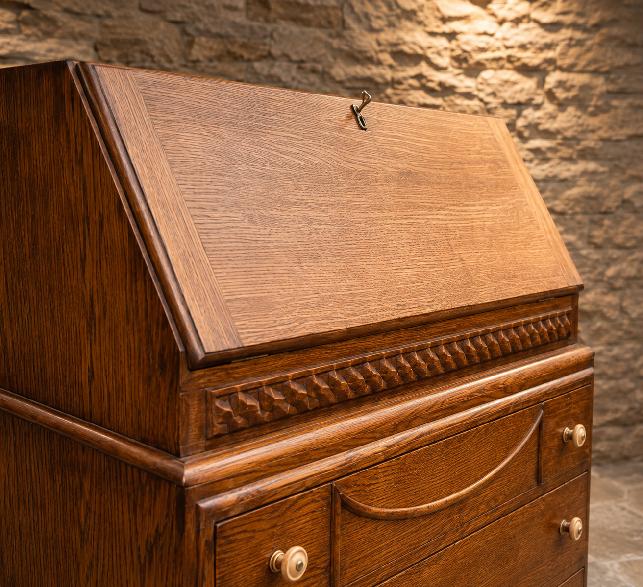 Antique Victorian Oak Bureau c.1890–1910 | Solid Oak Fall Front Writing Bureau