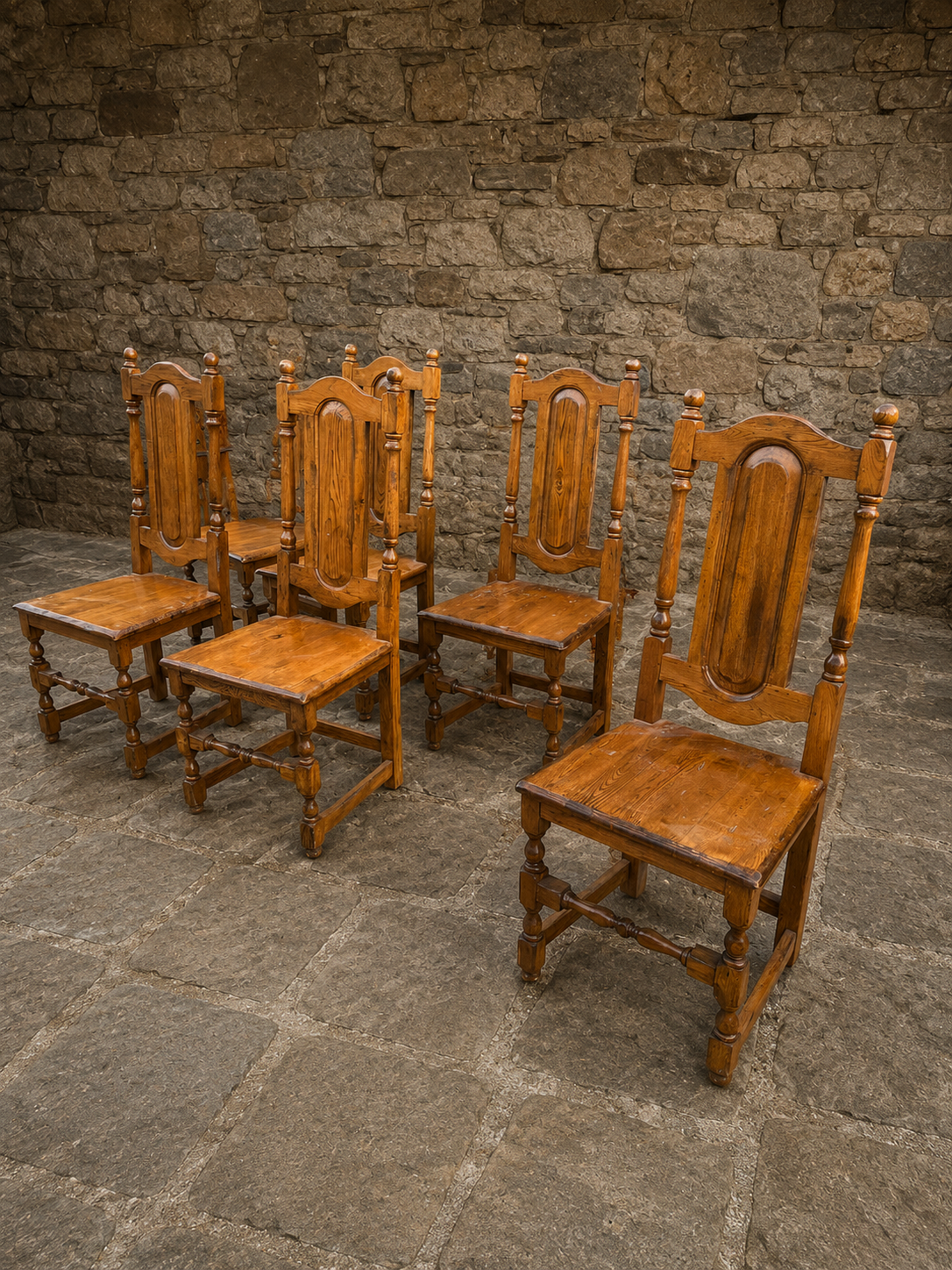Set of Six Solid Oak Farmhouse Dining Chairs