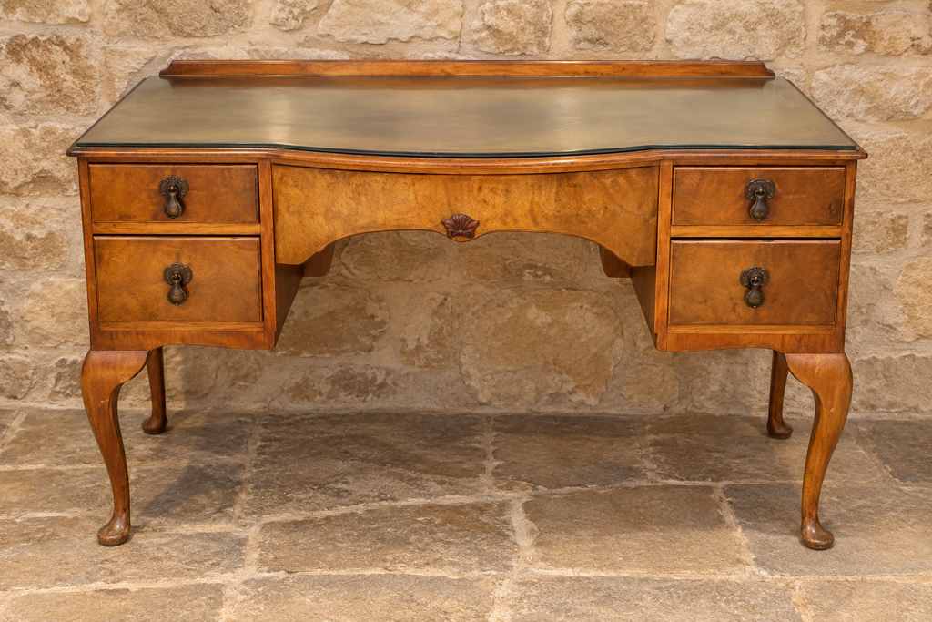 1930s walnut writing desk with cabriole legs