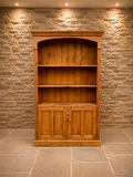 Vintage Solid Pine Farmhouse Bookcase | Rustic Country Display Cabinet | English Pine Shelving Unit with Cupboard