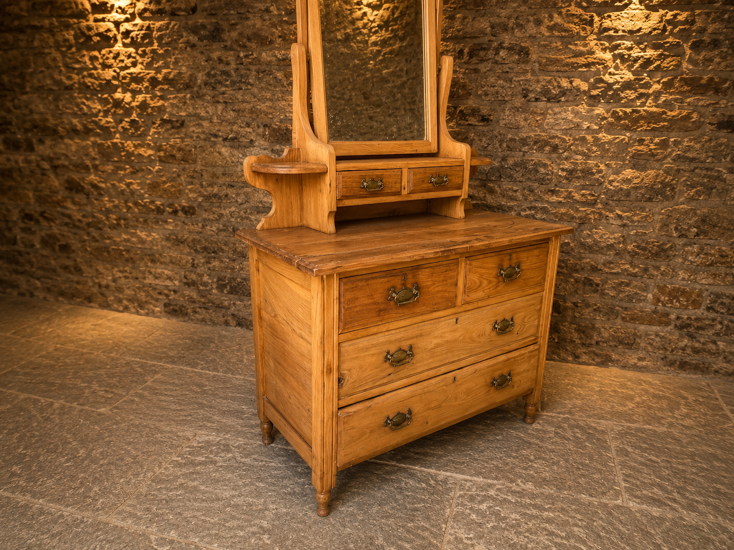 Antique Pine Dressing Chest with Mirror – Late Victorian / Edwardian, Circa 1900
