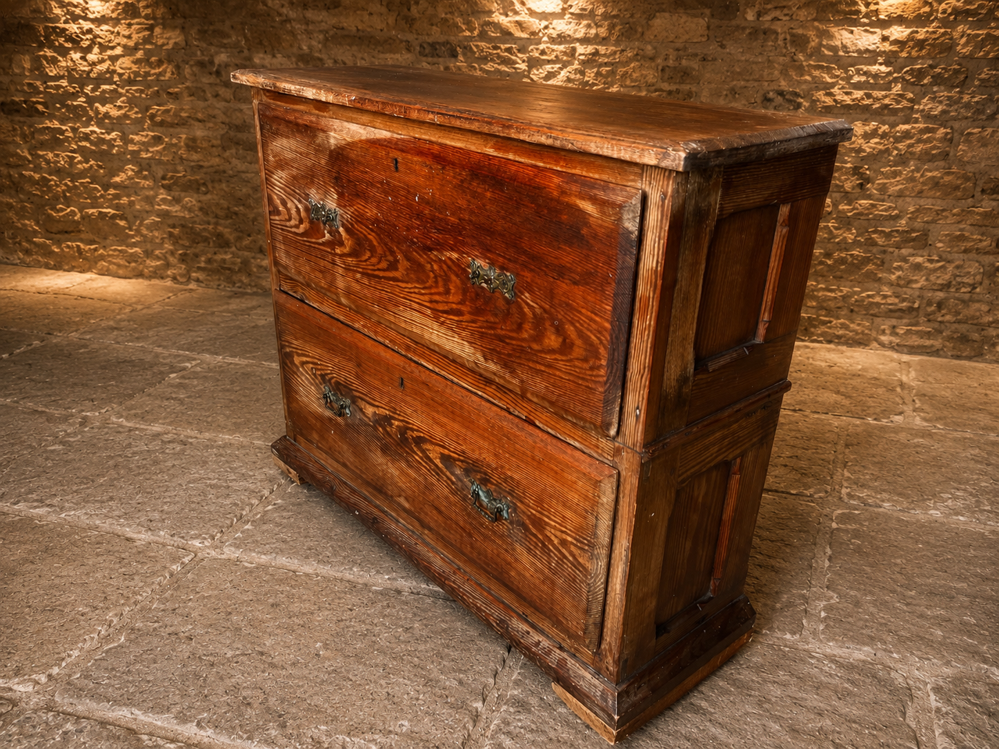 Antique Victorian Pitch Pine Two Over Two Chest of Drawers
