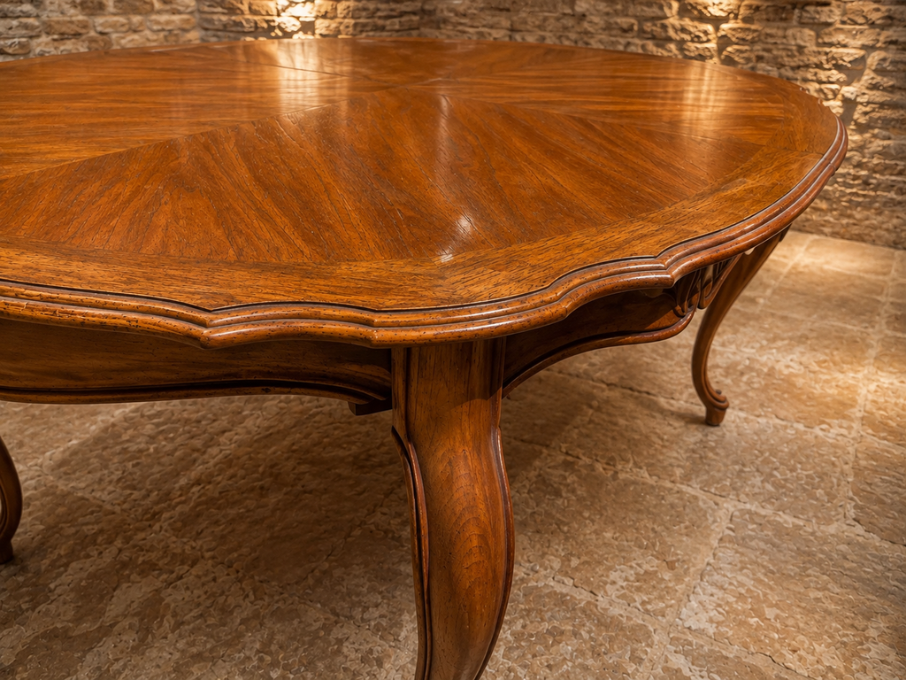 Vintage French Provincial Oval Dining Table – Radial Veneered Top c.1930–1950