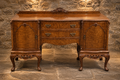 Vintage Queen Anne Style Burr Walnut Sideboard – Ornate Carved Cabriole Leg Buffet Cabinet