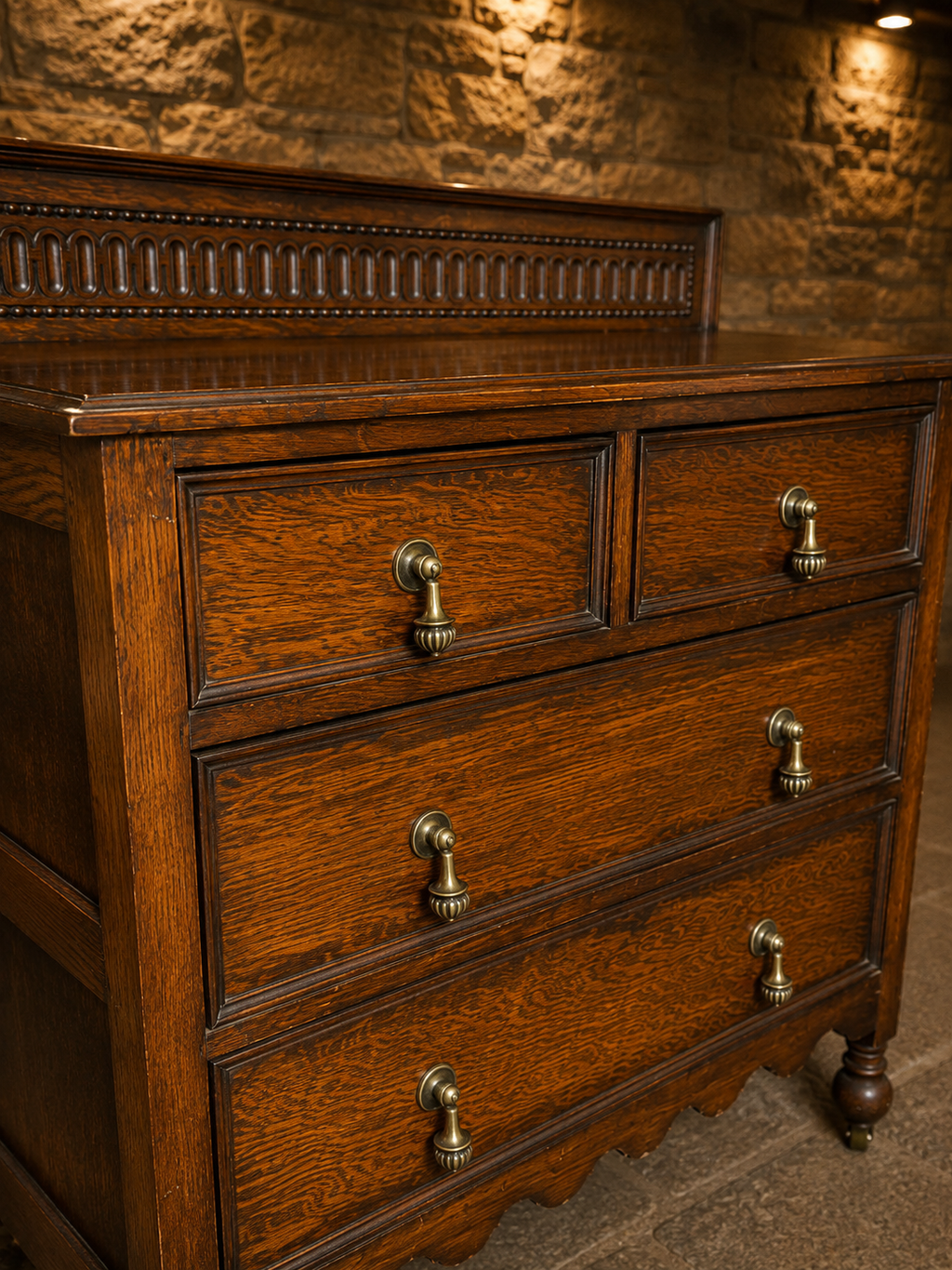 Antique Edwardian Quarter Sawn Oak Washstand Chest of Drawers on Original Castors | c.1900