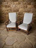 Vintage Arts & Crafts Oak Lounge Chairs Pair – 1920s Rustic Armchairs