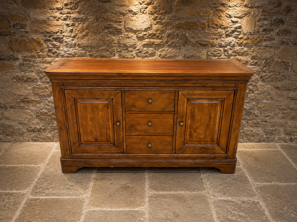Large French Provincial Cherry Wood Sideboard | Country Farmhouse Buffet Cabinet
