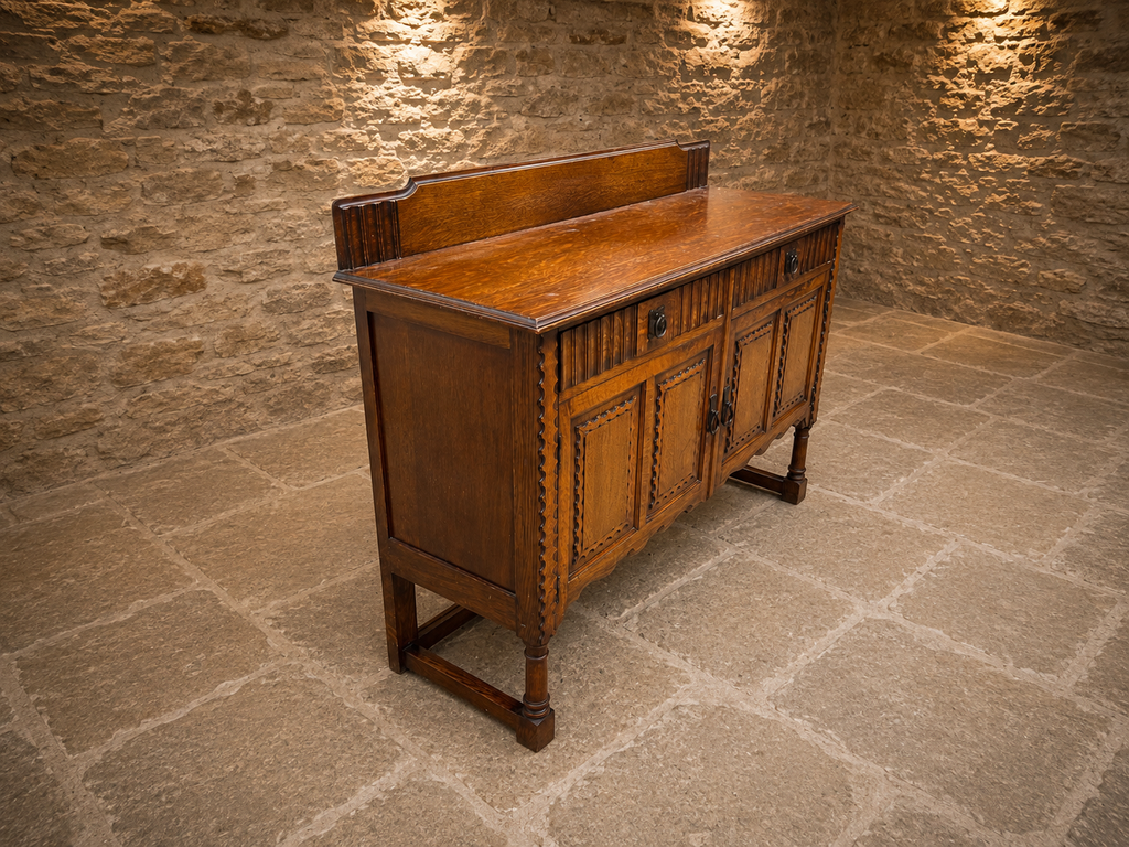Antique Oak Arts & Crafts Sideboard – Jacobean Revival Country House Cupboard