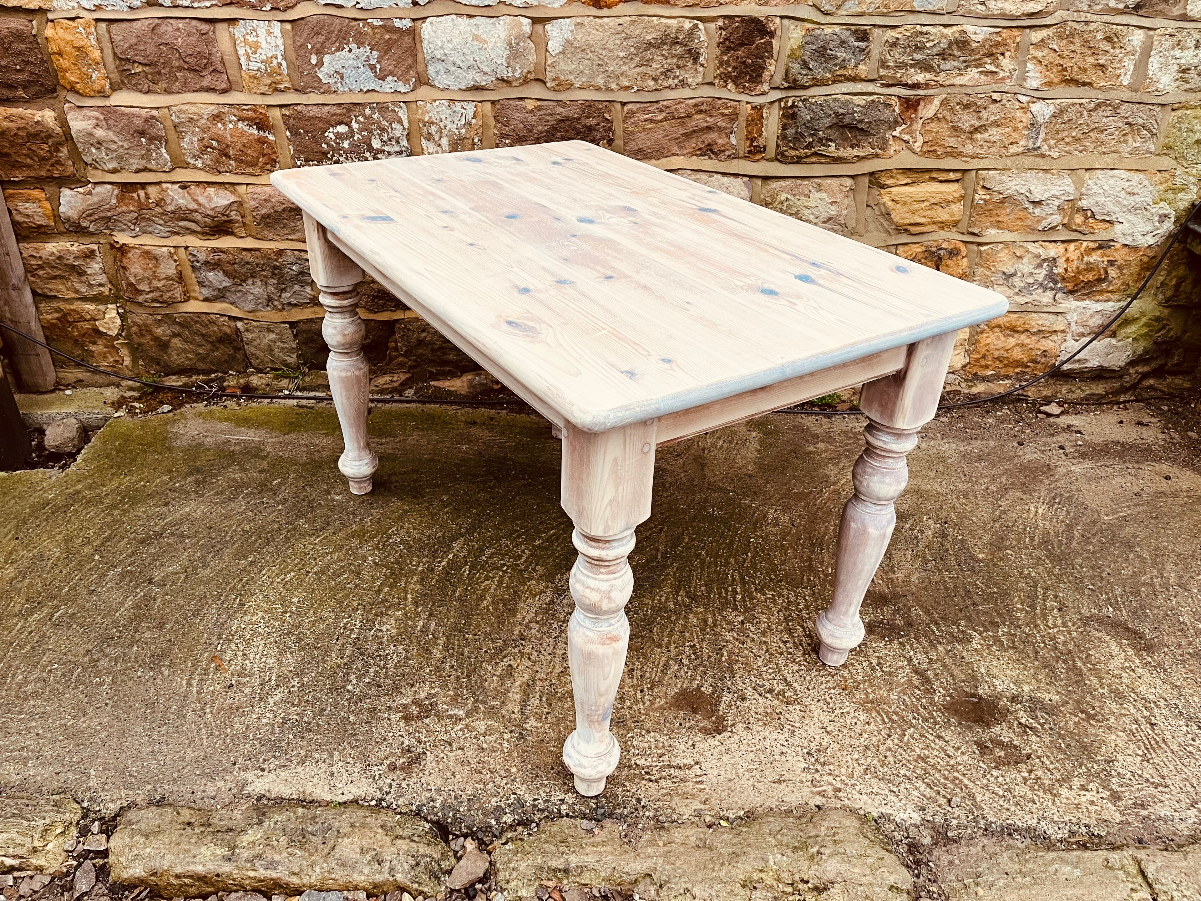 Stripped Pine Farmhouse Dining Table with Turned Legs