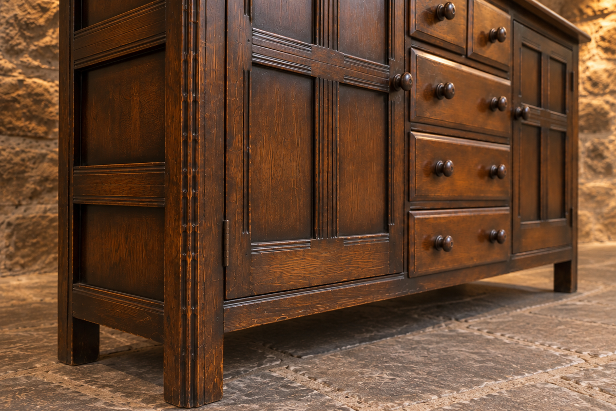 Vintage Ercol Dark Oak Sideboard Dresser – Five Drawers & Two Cupboards