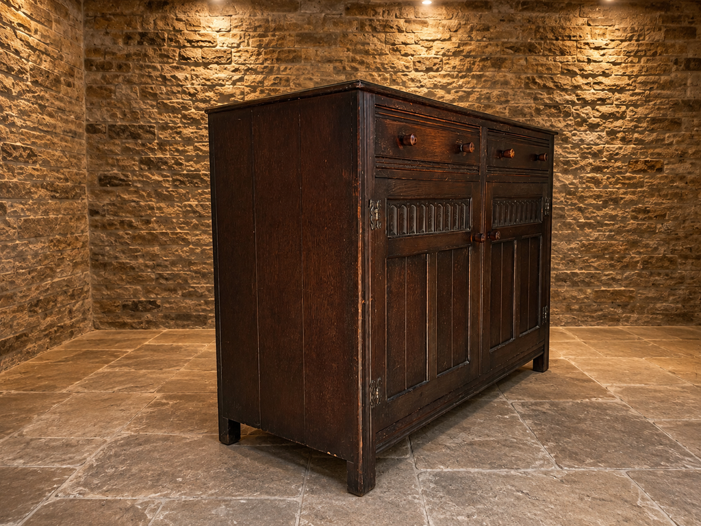 Antique Victorian Gothic Revival Oak Sideboard Cupboard – c.1880–1900