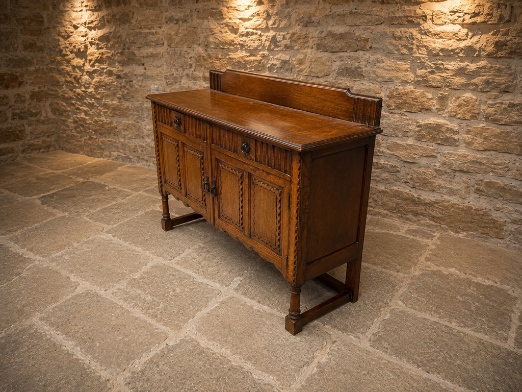 Antique Oak Arts & Crafts Sideboard – Jacobean Revival Country House Cupboard