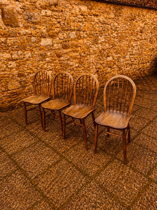 Set of 4 Mid Century Ercol Style Dining Chairs – Elm Windsor Hoop Back, 1960s Vintage