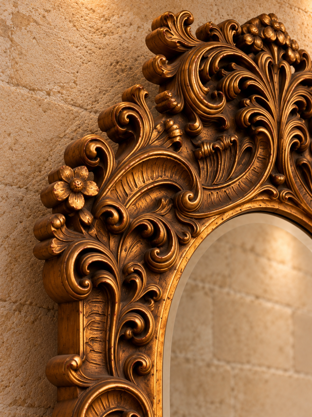 Large ornate gold Rococo style cherub mirror
