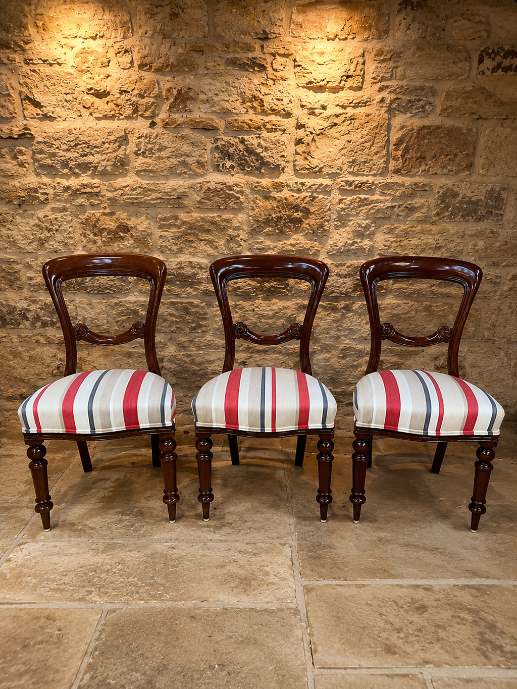 Set of 3 Antique Victorian Mahogany Balloon Back Dining Chairs – Circa 1870