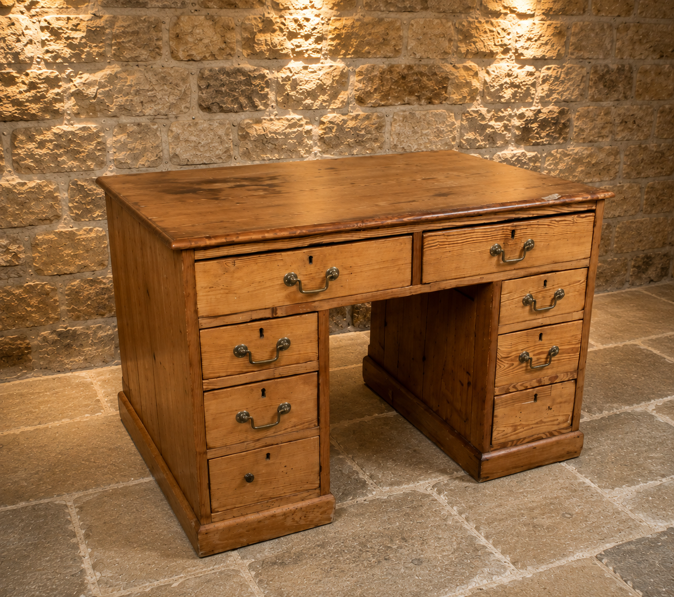 Antique Victorian Pitch Pine Pedestal Desk – Country House Writing Desk