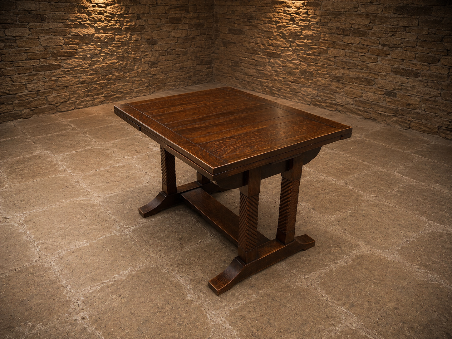 Vintage Dark Oak Extending Dining Table – Jacobean Style Carved Refectory Table