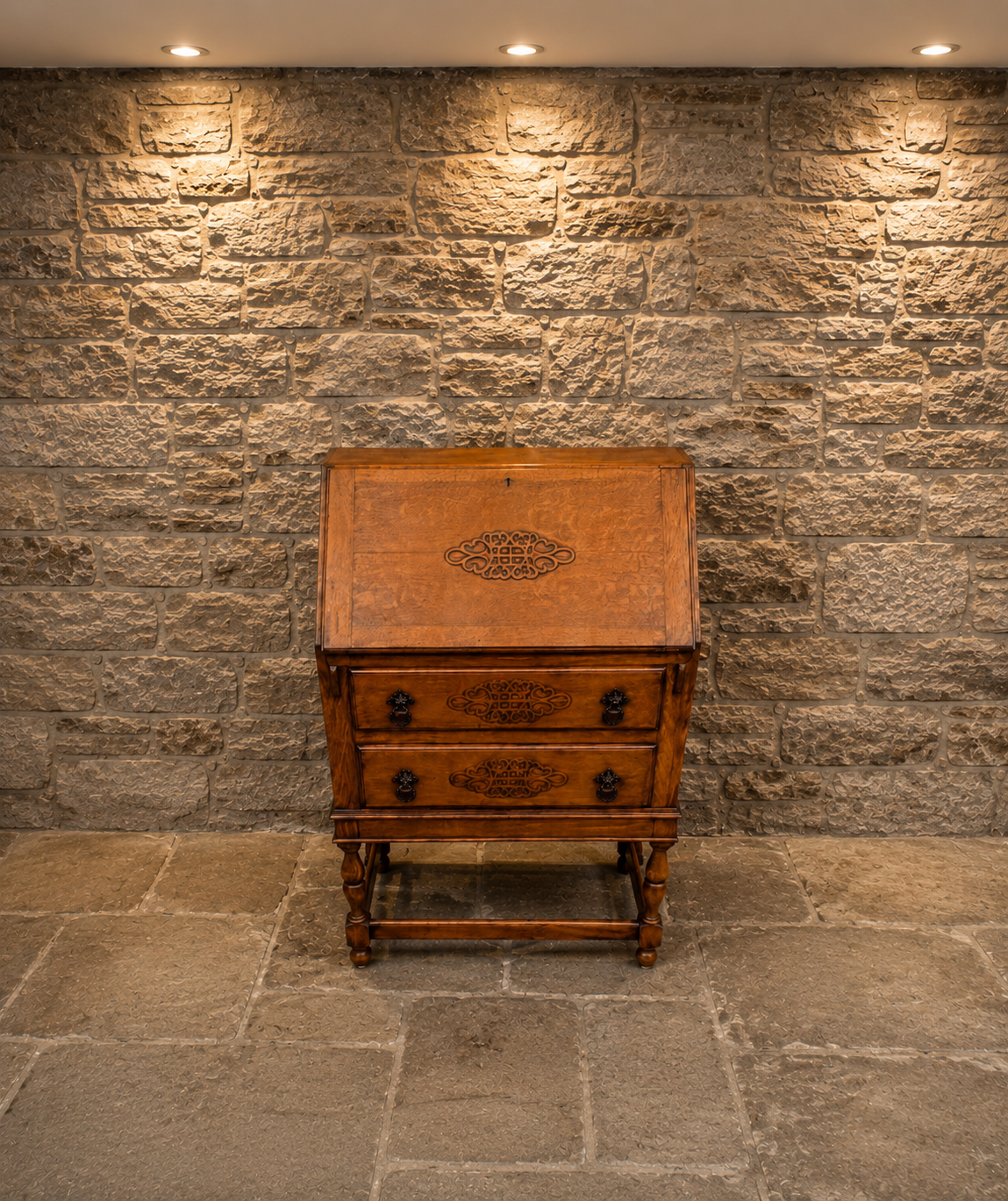 Antique Edwardian Oak Writing Bureau c.1900 – Decorative Fall Front Desk