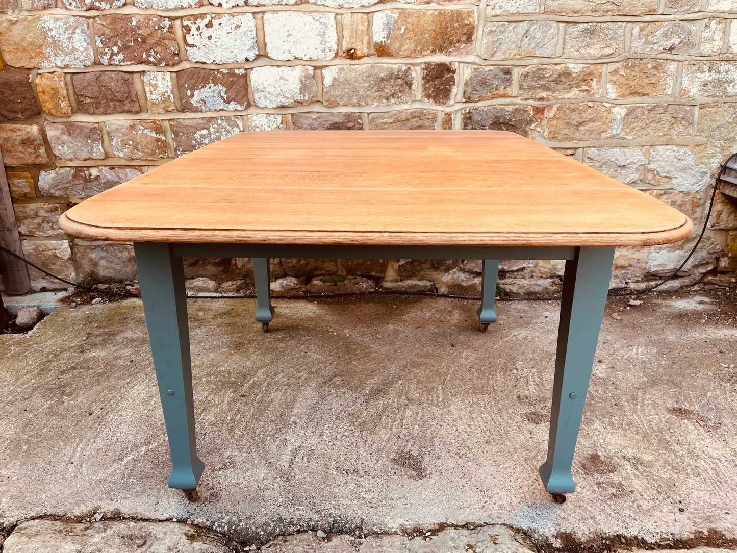 Vintage Drop-Leaf Dining Table with Restored Oak Top & Painted Legs