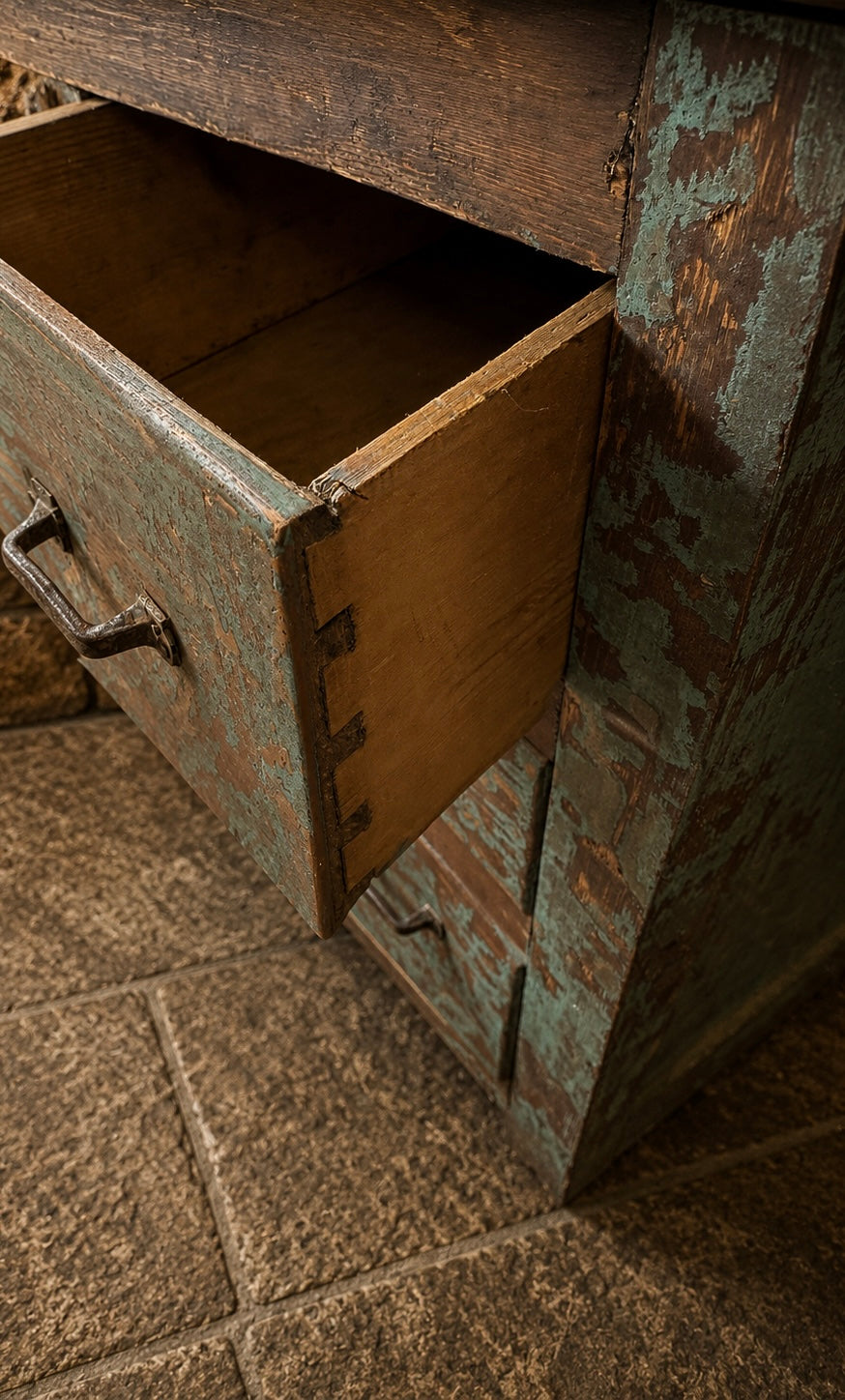 Antique Industrial Pine Sideboard | Original Painted Workshop Cabinet | Metal Top Storage Cabinet | Rustic Kitchen Island