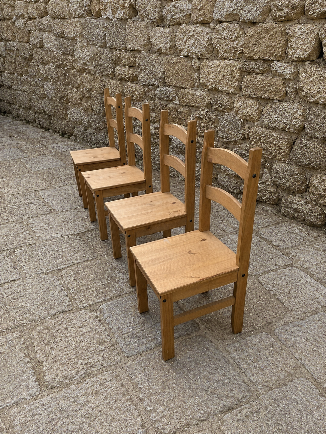 Rustic Pine Farmhouse Dining Chairs – Set of 4