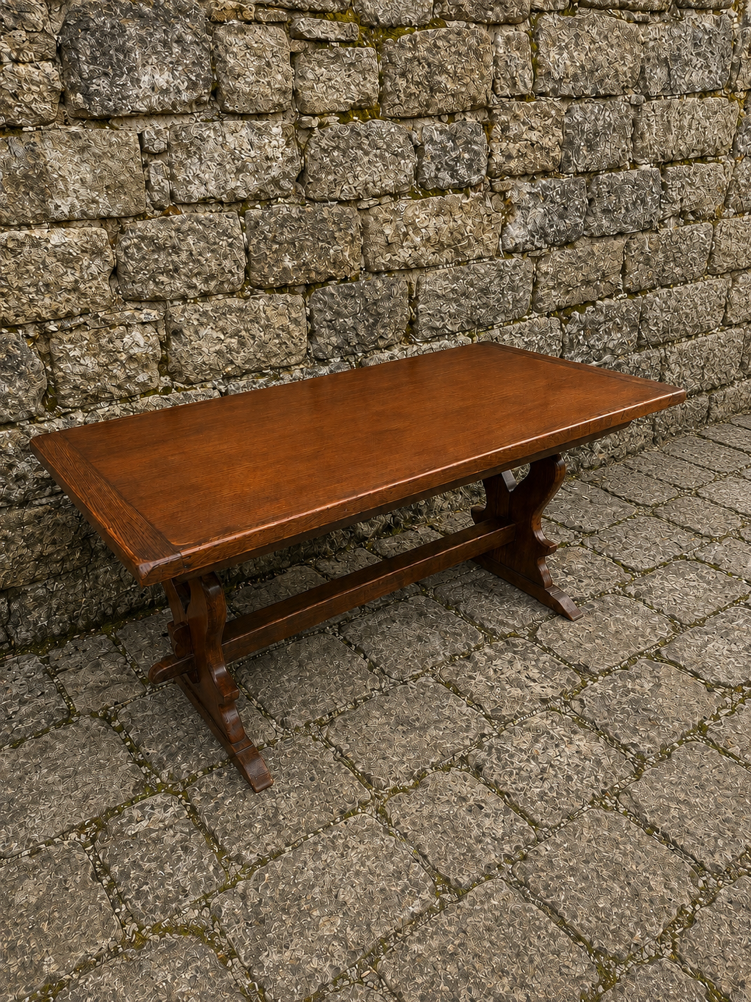 Antique Jacobean Revival Solid Oak Refectory Dining Table