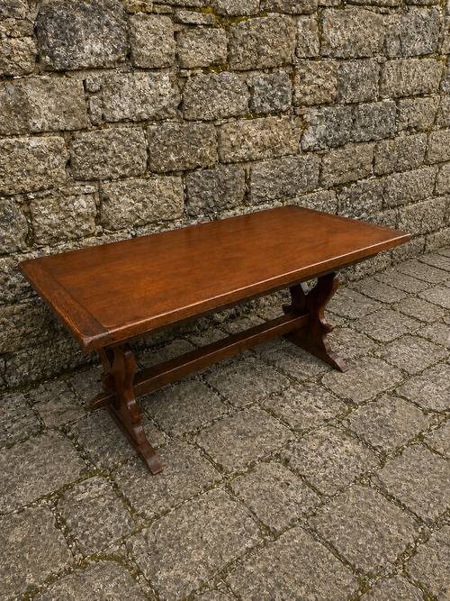 Antique Jacobean Revival Solid Oak Refectory Dining Table