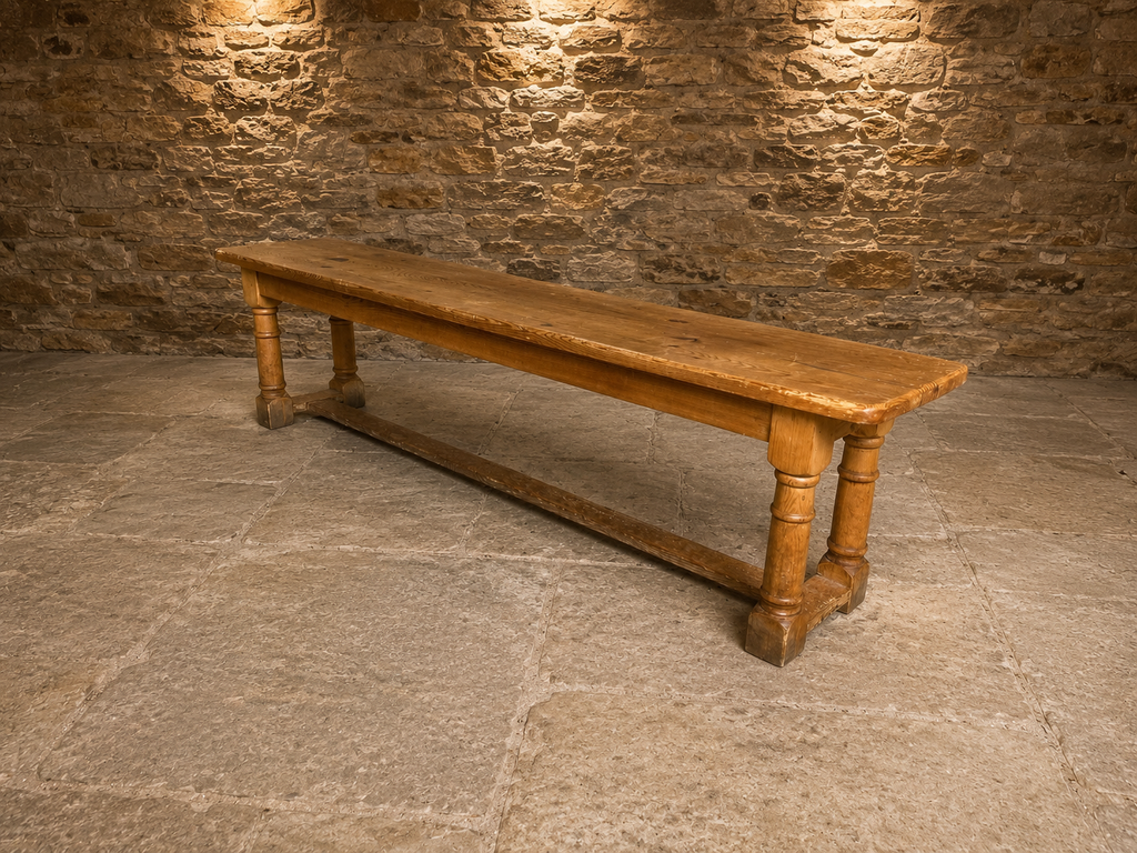 Antique Victorian Farmhouse Pine Bench | English Country Dining & Hall Bench | c.1890–1910