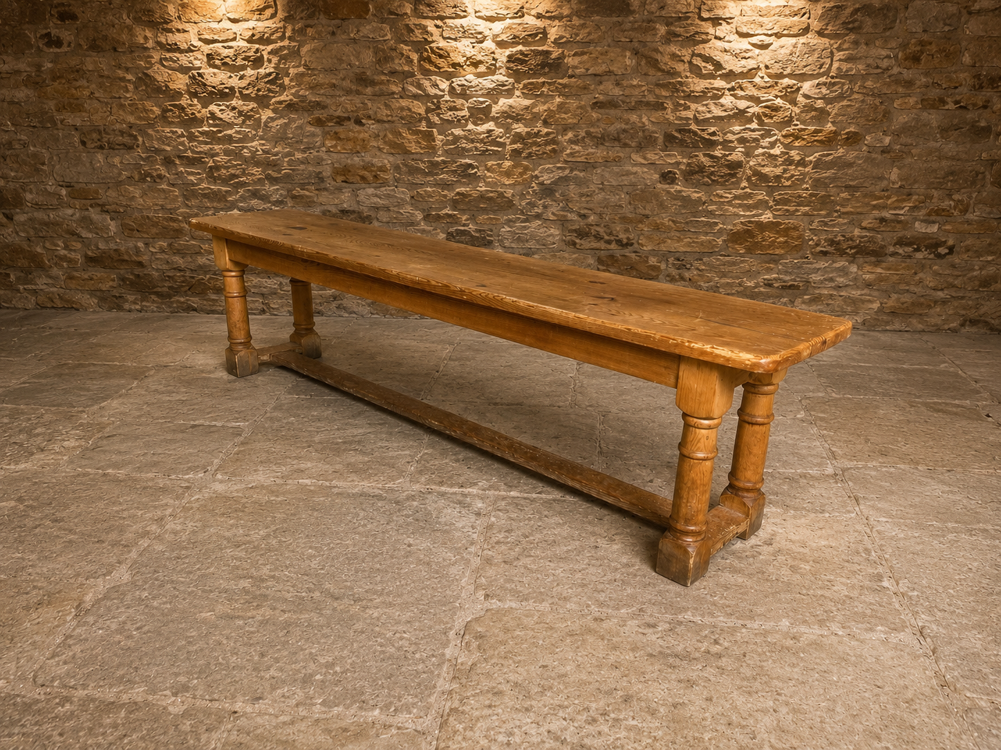 Antique Victorian Farmhouse Pine Bench | English Country Dining & Hall Bench | c.1890–1910