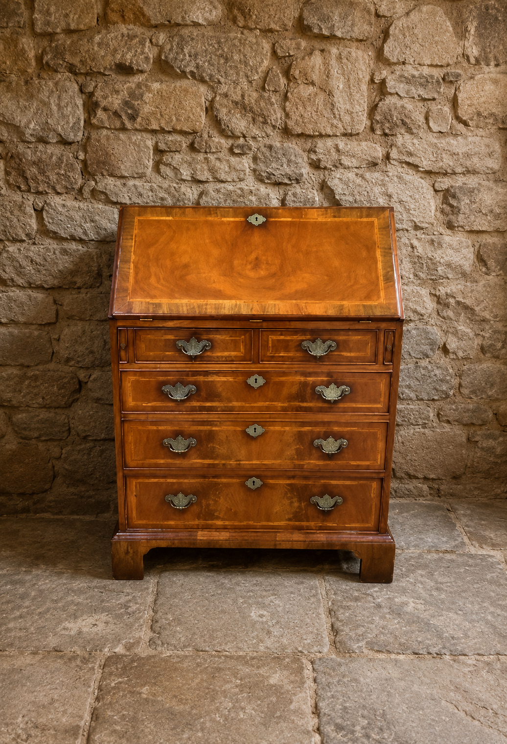 Georgian Style Mahogany Media Bureau | Vintage Flame Mahogany TV Cabinet | Traditional Entertainment Cabinet | Fall Front Media Unit