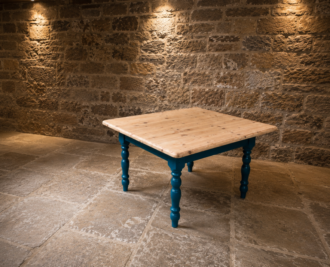 Rustic Farmhouse Solid Pine Dining Table | Blue Painted Country Kitchen Table | Handmade Farmhouse Table