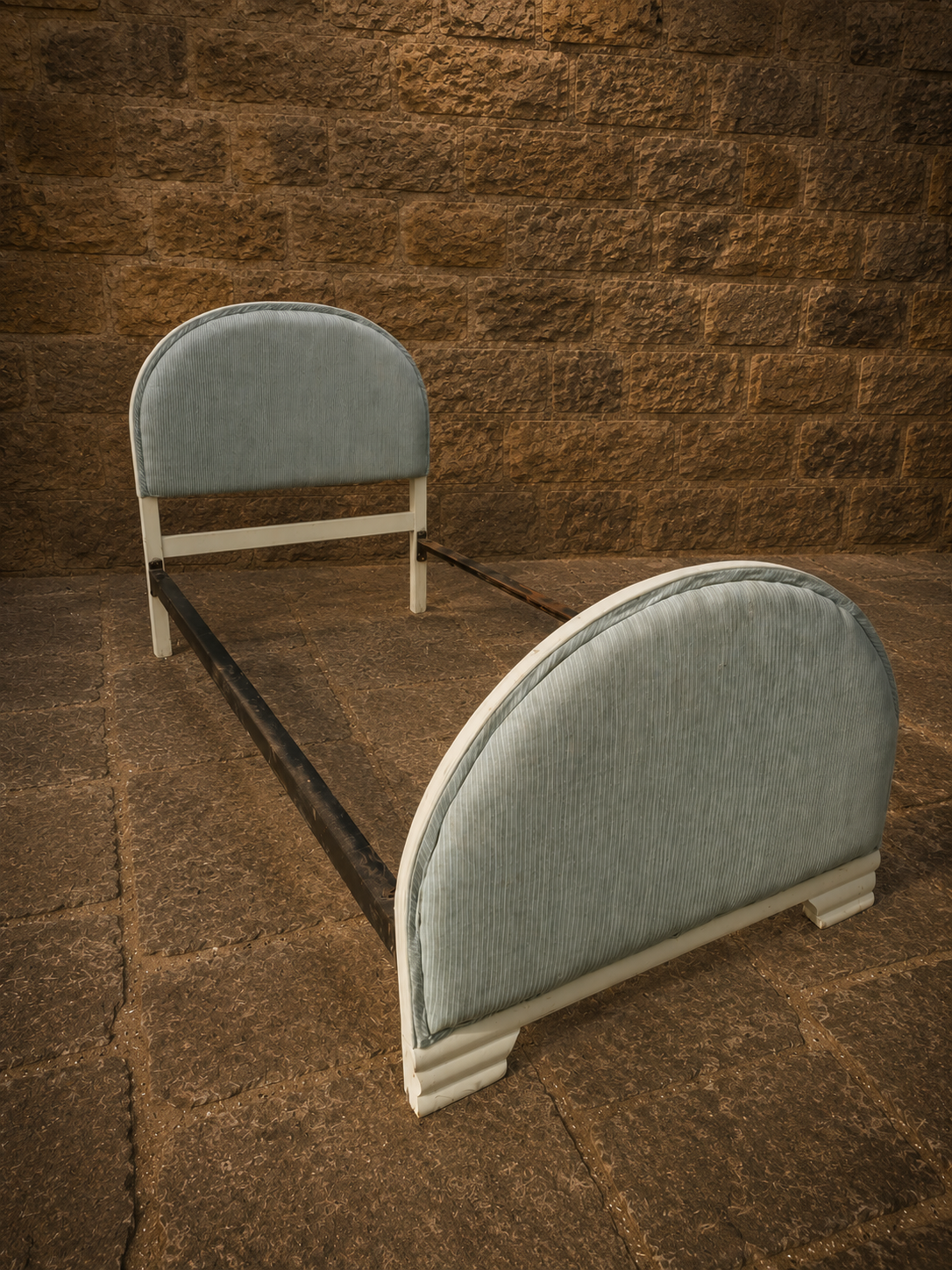 Art Deco Single Bed Frame with Upholstered Headboard & Footboard, c1930s