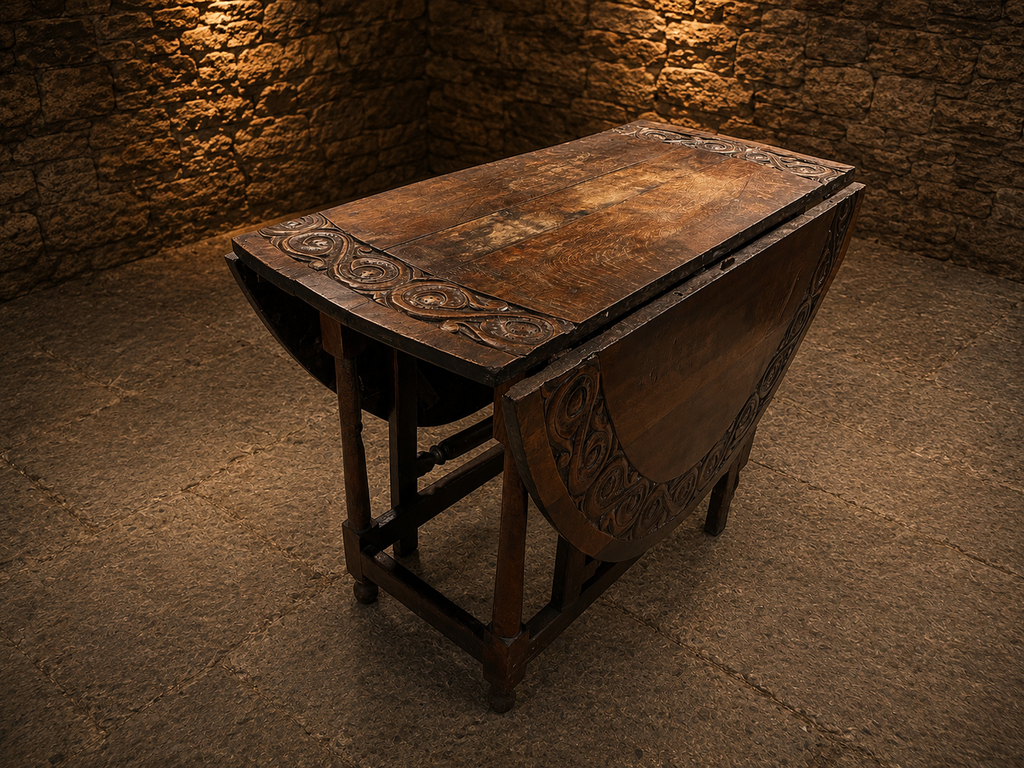 Antique Jacobean Revival Carved Oak Gateleg Dining Table | Solid Oak Drop Leaf Farmhouse Table | Circa 1920–1935